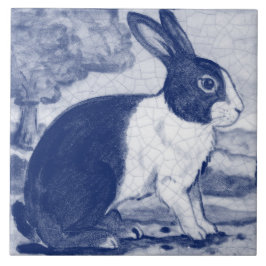 Rustic Blue Dutch Bunny Rabbit Delft  Scene Tegeltje