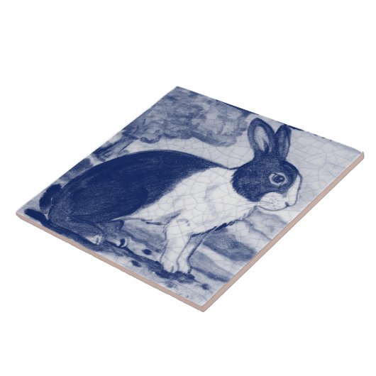 Rustic Blue Dutch Bunny Rabbit Delft Scene Tegeltje (Zijkant)