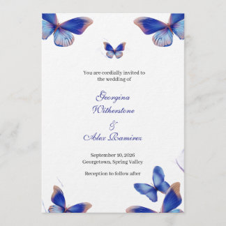 Rustic Blue Editable Photo Wedding Invite Kaart