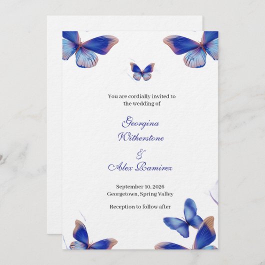 Rustic Blue Editable Photo Wedding Invite Kaart (Voorkant / Achterkant)