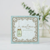 Rustic Blue en Brown Mason Jar Vrijgezellenfeest Kaart (Staand voorkant)