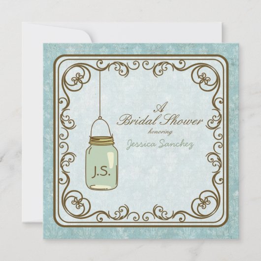Rustic Blue en Brown Mason Jar Vrijgezellenfeest Kaart (Voorkant)