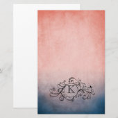 Rustic Blue en Pink Bohemian Flourish Briefpapier (Voorkant / Achterkant)