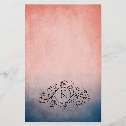 Rustic Blue en Pink Bohemian Flourish Briefpapier (Voorkant)