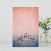 Rustic Blue en Pink Bohemian Flourish Briefpapier (Staand voorkant)