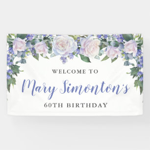 Rustic Blue en White Floral 60th Birthday Spandoek