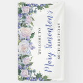 Rustic Blue en White Floral 60th Birthday Spandoek (Verticaal)