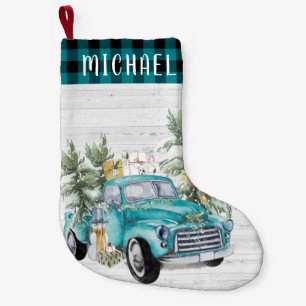 Rustic Blue Farmhouse Truck Kerst van monogram Kleine Kerstsok
