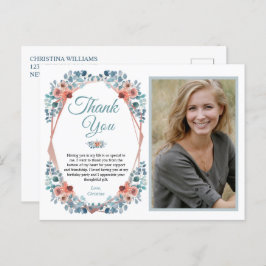 Rustic Blue Floral 50th Birthday Dank je wel Briefkaart