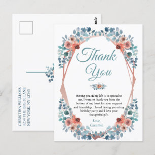 Rustic Blue Floral 50th Birthday Hartelijk dank Briefkaart