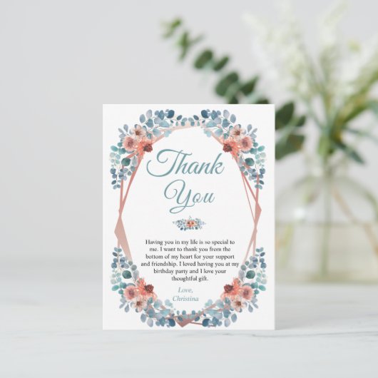 Rustic Blue Floral 50th Birthday Hartelijk dank Briefkaart (Staand voorkant)