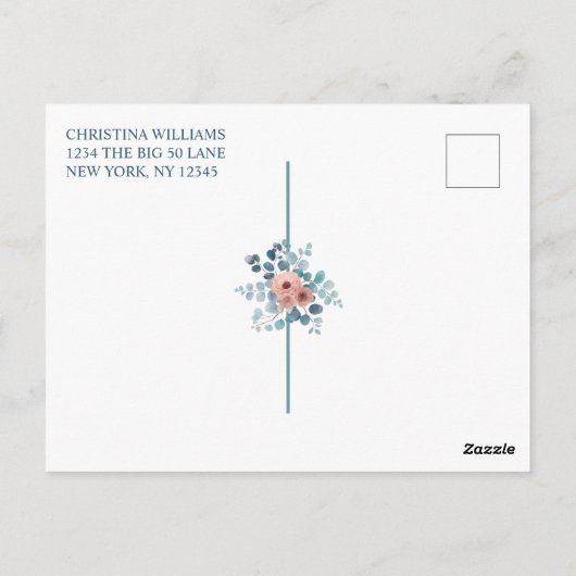 Rustic Blue Floral 50th Birthday Hartelijk dank Briefkaart (Achterkant)