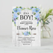 Rustic Blue Floral Baby shower Flowers Boy Kaart (Staand voorkant)