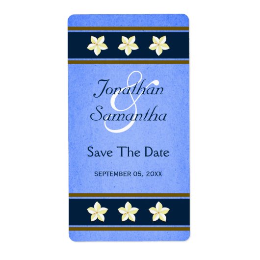 Rustic Blue Floral bespaart de datum waarop wijnet Etiket (Voorkant)