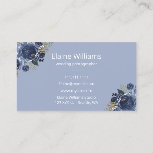 Rustic Blue Floral  camera fotograaf Visitekaartje (Achterkant)