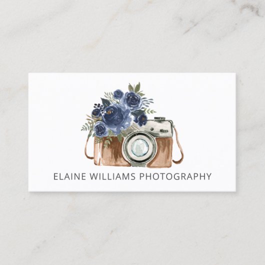 Rustic Blue Floral camera fotograaf Visitekaartje (Voorkant)