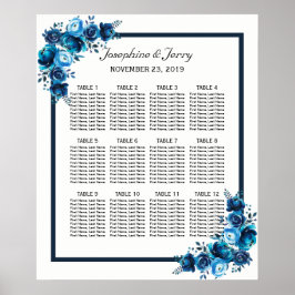 Rustic Blue Floral Country Wedding Seating Chart Poster
