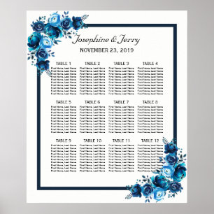 Rustic Blue Floral Country Wedding Seating Chart Poster