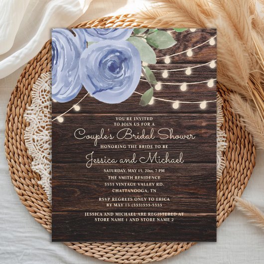 Rustic Blue Floral Couple's Vrijgezellenfeest Kaart