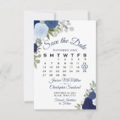 Rustic Blue Floral Elegant Boho Wedding Calendar Save The Date (Voorkant)