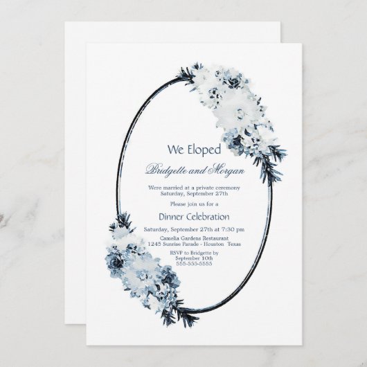Rustic Blue Floral Elopement Celebration Kaart (Voorkant / Achterkant)
