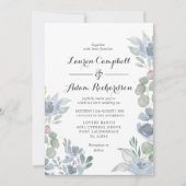 Rustic Blue Floral & Eucalyptus Wedding  Kaart (Voorkant)