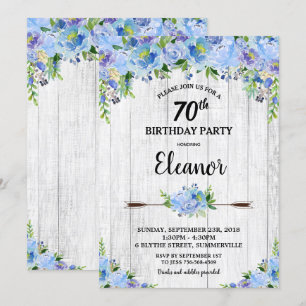 Rustic  Blue Floral Flowers 70th Birthday Kaart