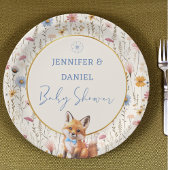 Rustic Blue Floral Fox Baby shower Party Papieren Bordje