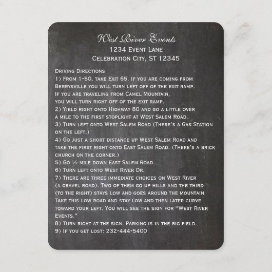 Rustic Blue Floral Garland Chalkboard Wedding Informatiekaartje (Achterkant)