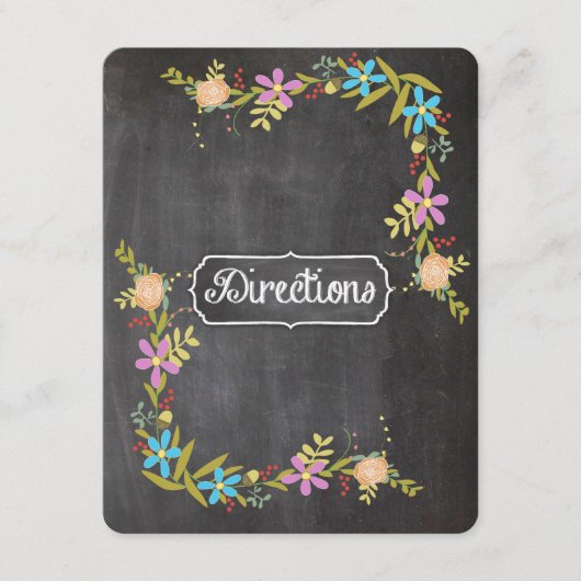 Rustic Blue Floral Garland Chalkboard Wedding Informatiekaartje (Voorkant)