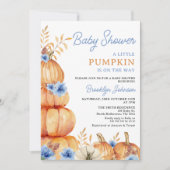 Rustic Blue Floral Little Pumpkin Baby shower Kaart (Voorkant)