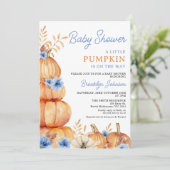 Rustic Blue Floral Little Pumpkin Baby shower Kaart (Staand voorkant)
