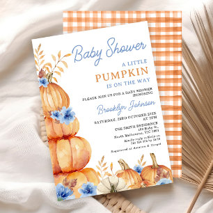 Rustic Blue Floral Little Pumpkin Baby shower Kaart