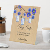 Rustic Blue Floral Mason Jars Wedding Safety Reclamebord Met Voetstuk (Insitu)