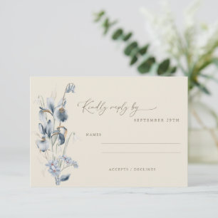  Rustic Blue Floral minimalistisch huwelijk RSVP Kaartje