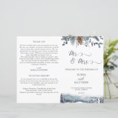 Rustic Blue Floral, Mountains Fox Wedding Programm (Staand voorkant)