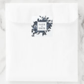 Rustic Blue Floral Save the Date Wedding Vierkante Sticker (Tas)