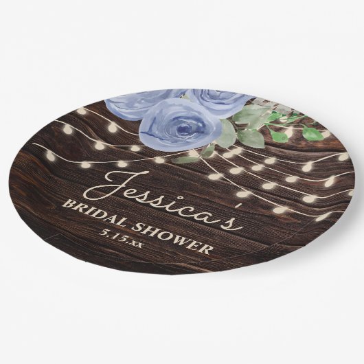 Rustic Blue Floral String Lights Vrijgezellenfeest Papieren Bordje (Gekanteld)