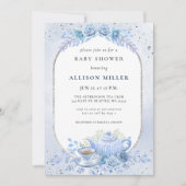 Rustic Blue Floral Tea Party Baby shower Kaart (Voorkant)