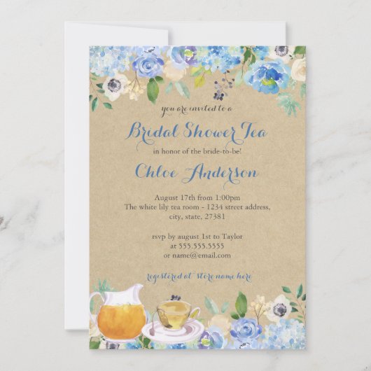 Rustic Blue Floral Teacup Bridal Shower Kaart (Voorkant)