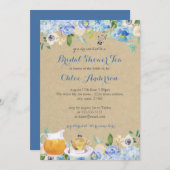 Rustic Blue Floral Teacup Bridal Shower Kaart (Voorkant / Achterkant)