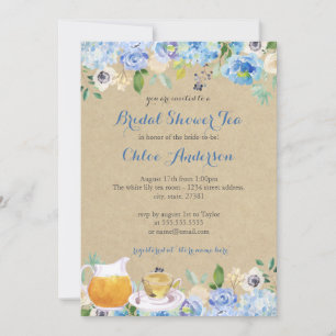 Rustic Blue Floral Teacup Bridal Shower Kaart