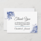 Rustic Blue Floral Waterverf Monogram Weddenschap Bedankkaart (Voorkant)