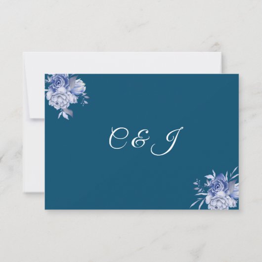 Rustic Blue Floral Waterverf Monogram Weddenschap Bedankkaart (Achterkant)