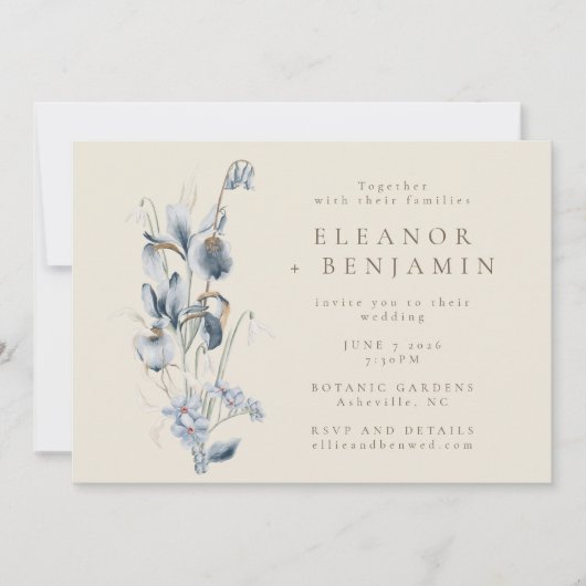  Rustic Blue Floral Wedding All-in-One Kaart (Voorkant)