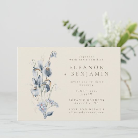  Rustic Blue Floral Wedding All-in-One Kaart (Staand voorkant)
