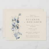  Rustic Blue Floral Wedding All-in-One Kaart (Voorkant / Achterkant)
