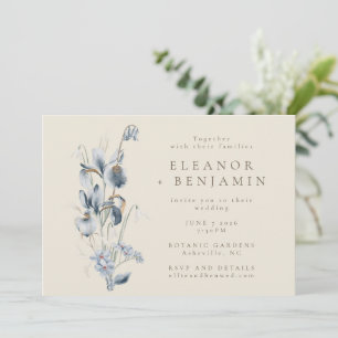 Rustic Blue Floral Wedding All-in-One Kaart