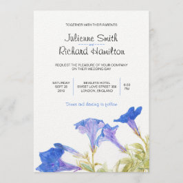 Rustic Blue Floral Wedding Invitations Kaart