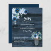 Rustic Blue Floral Wedding Invitations Mason Jar Kaart (Voorkant / Achterkant)